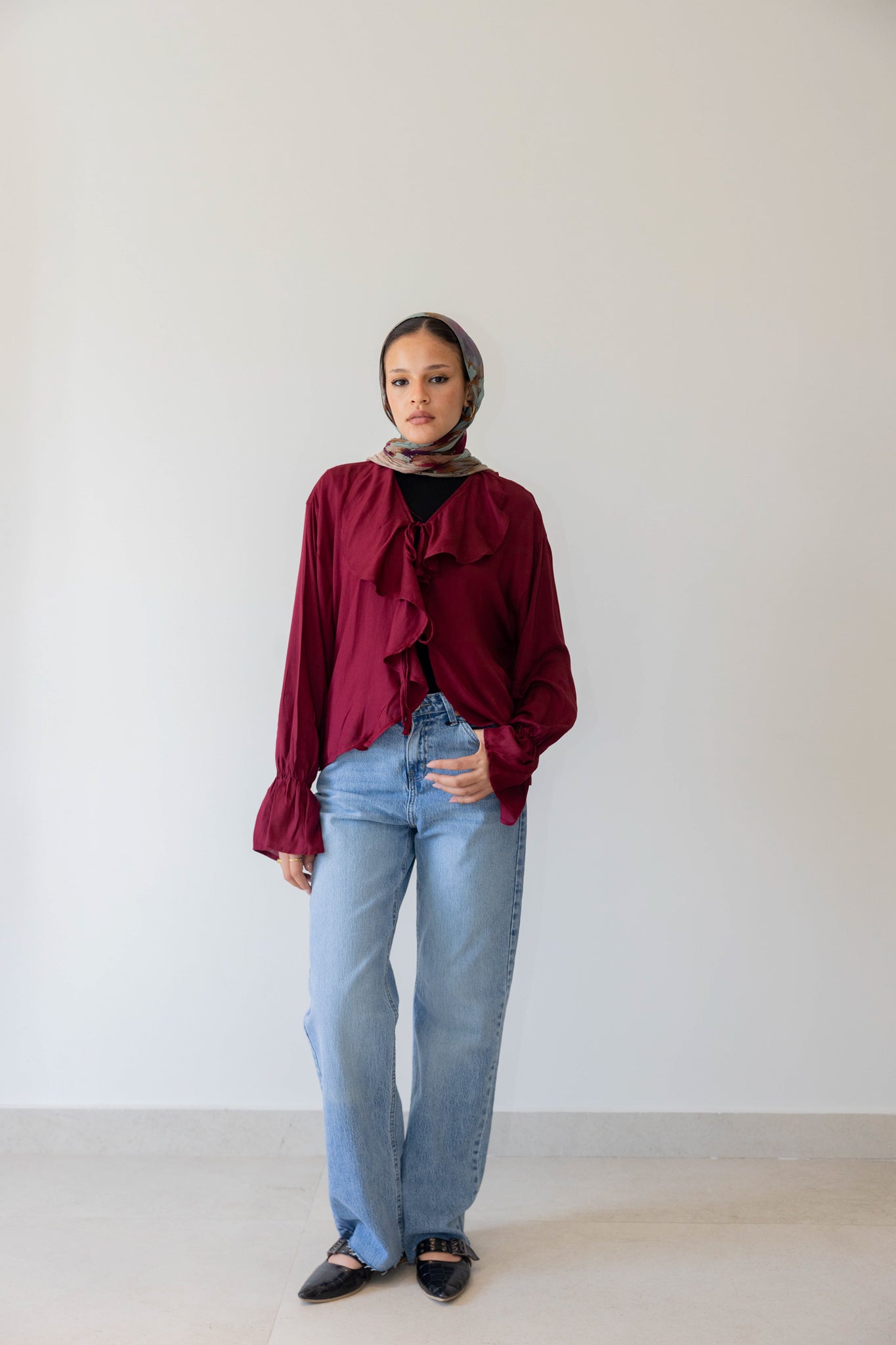 Maroon Ruffle Blouse