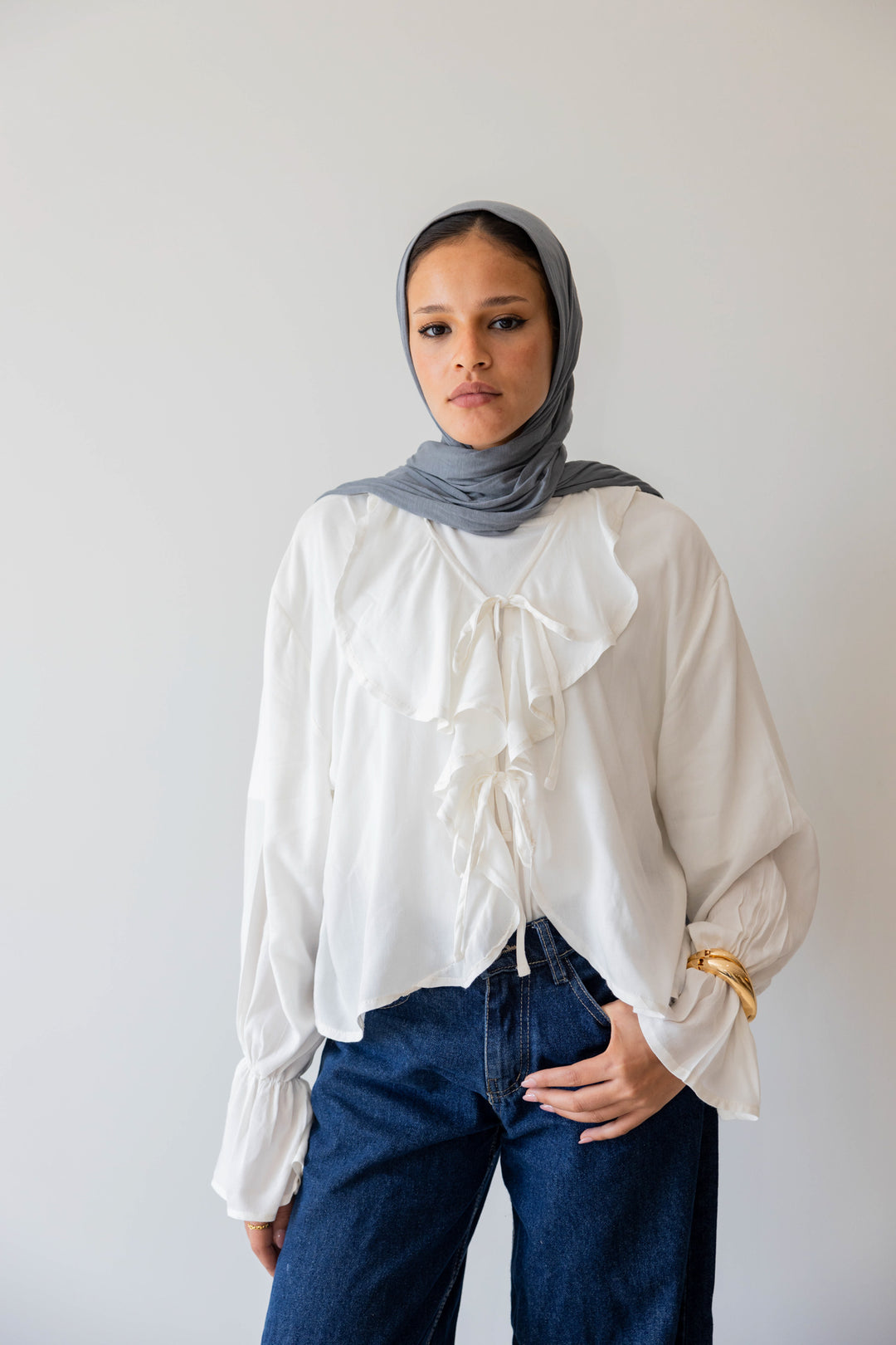 Off White Ruffle Blouse