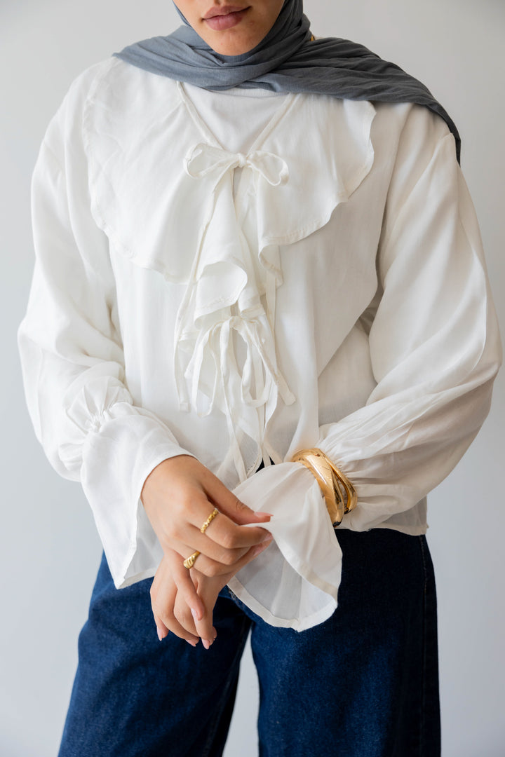 Off White Ruffle Blouse