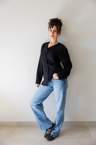 Black Buttoned Linen Shirt