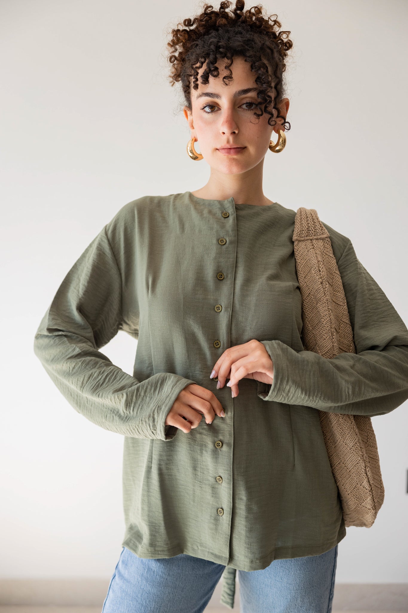 Olive Buttoned Linen Shirt