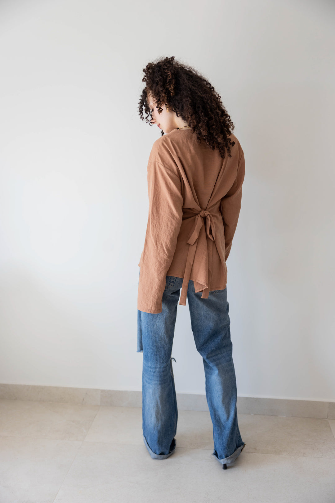 Camel Buttoned Linen Shirt