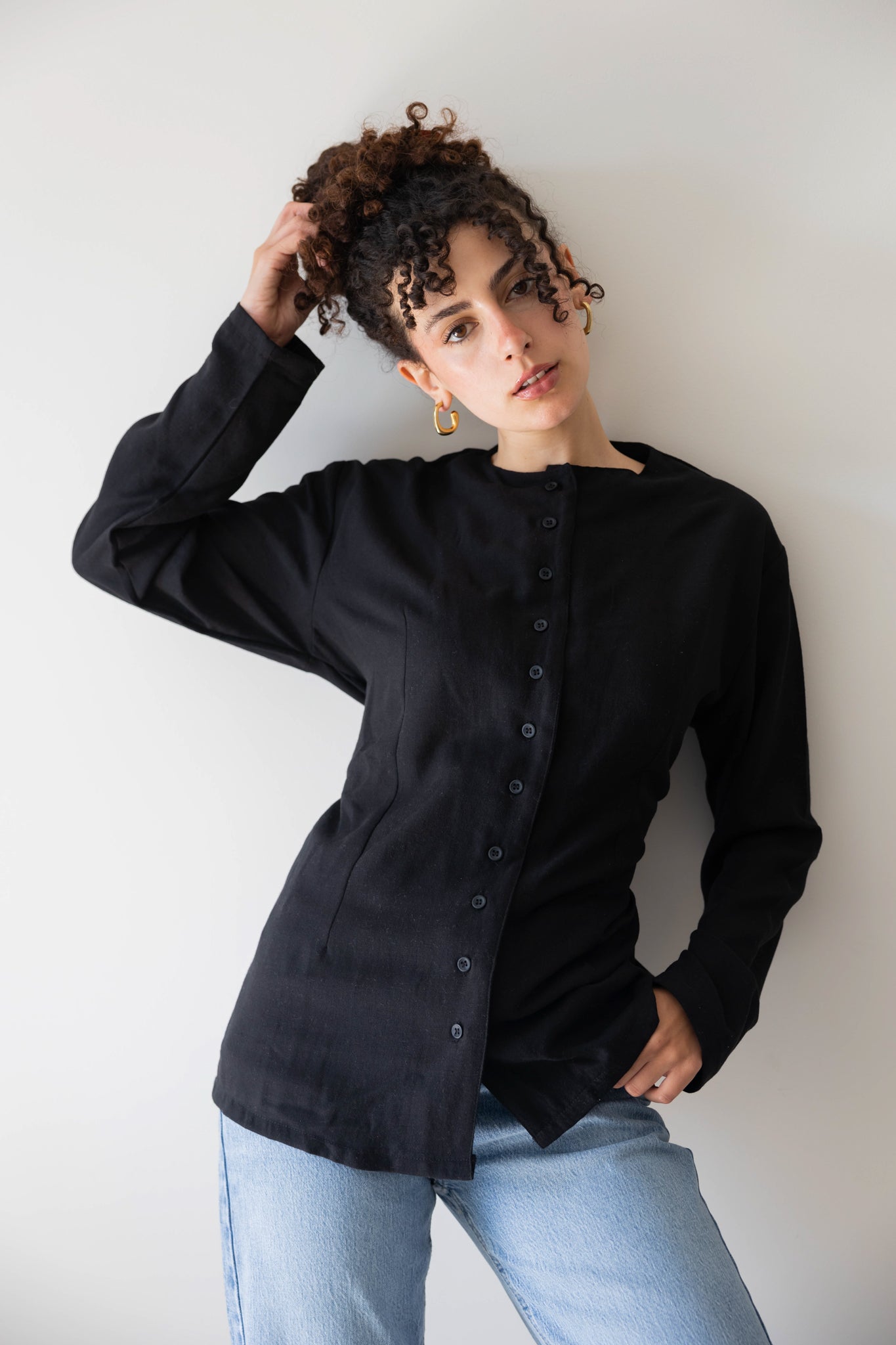 Black Buttoned Linen Shirt