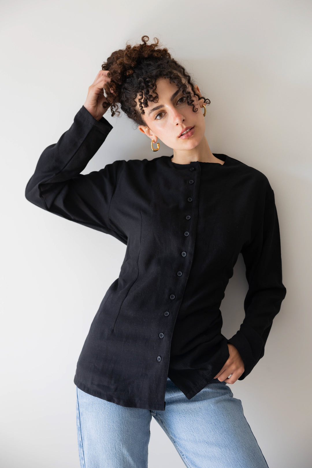 Black Buttoned Linen Shirt