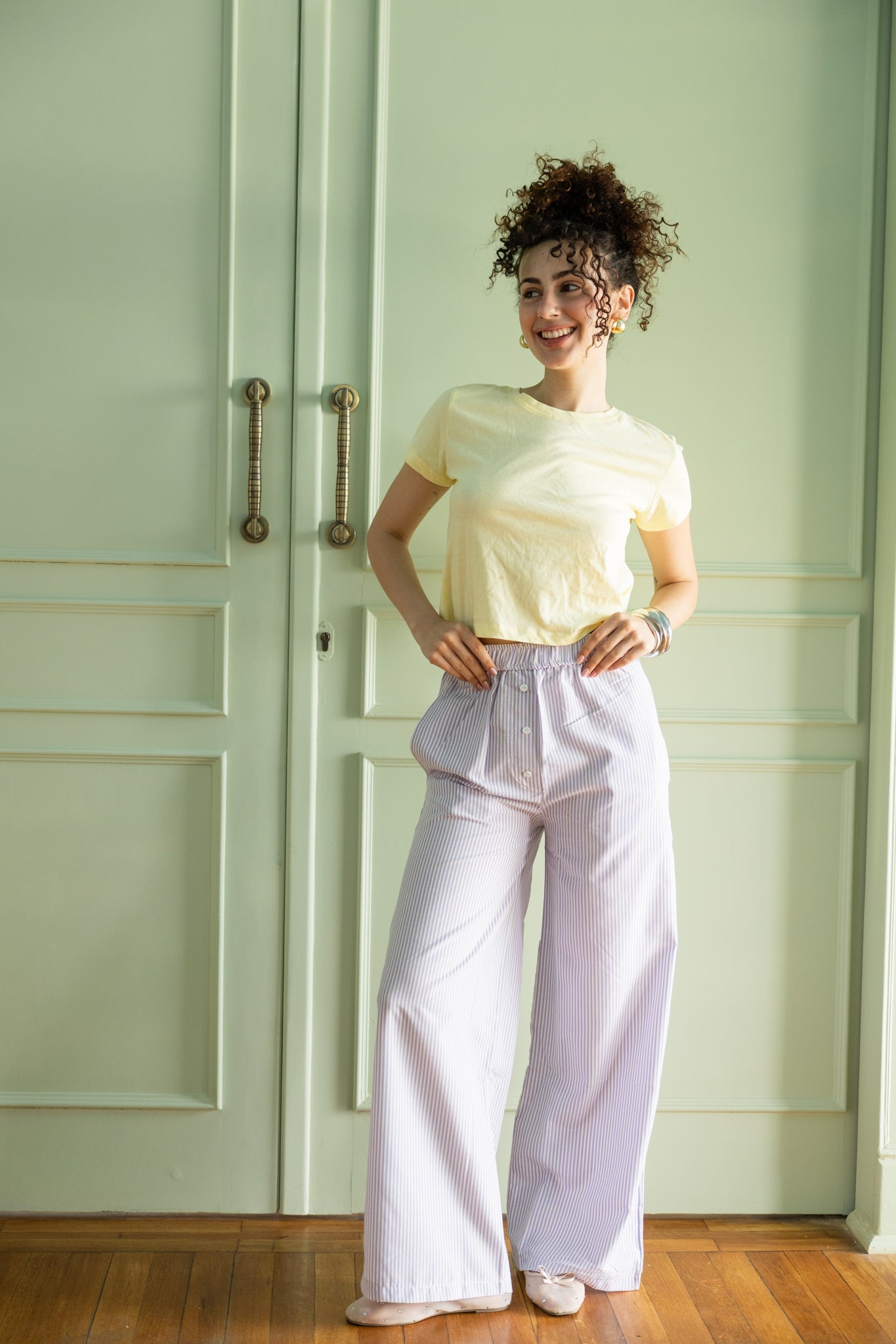 STRIPED BOXER PANTS IN PURPLE