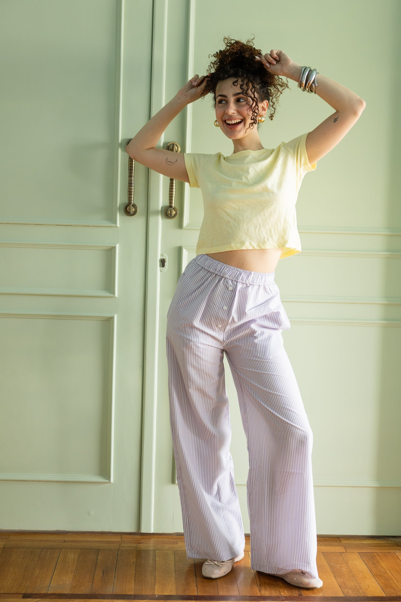 STRIPED BOXER PANTS IN PURPLE