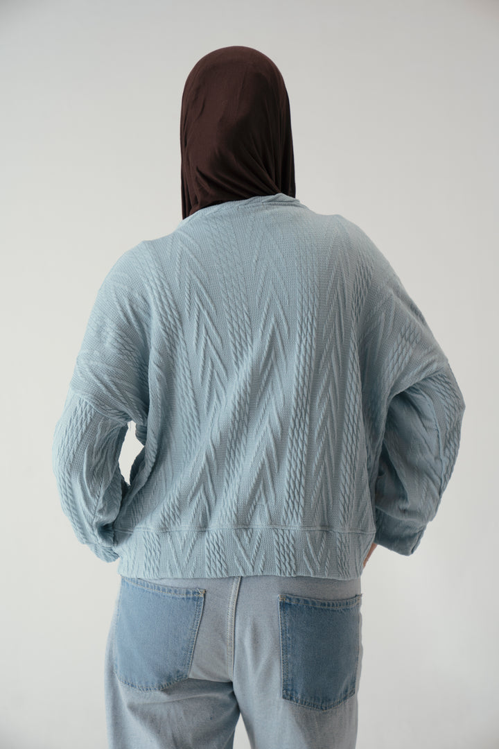 Tie front knit cardigan in light blue