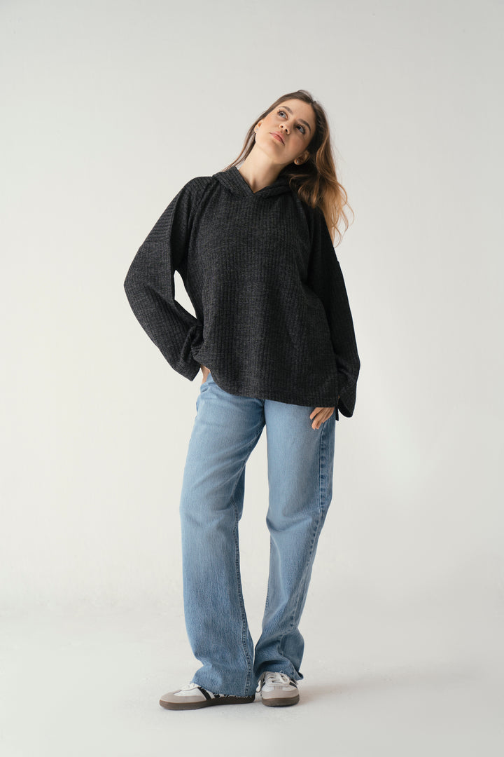 Knit Hoodie Dark Black