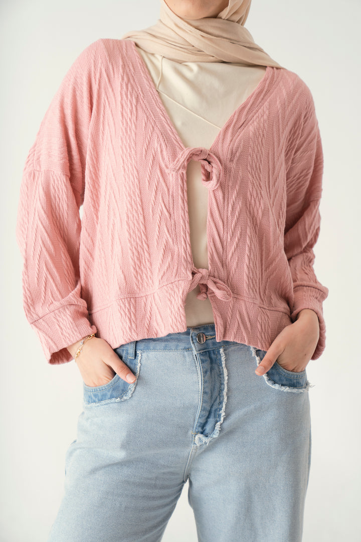 Tie front knit cardigan in Kashmir