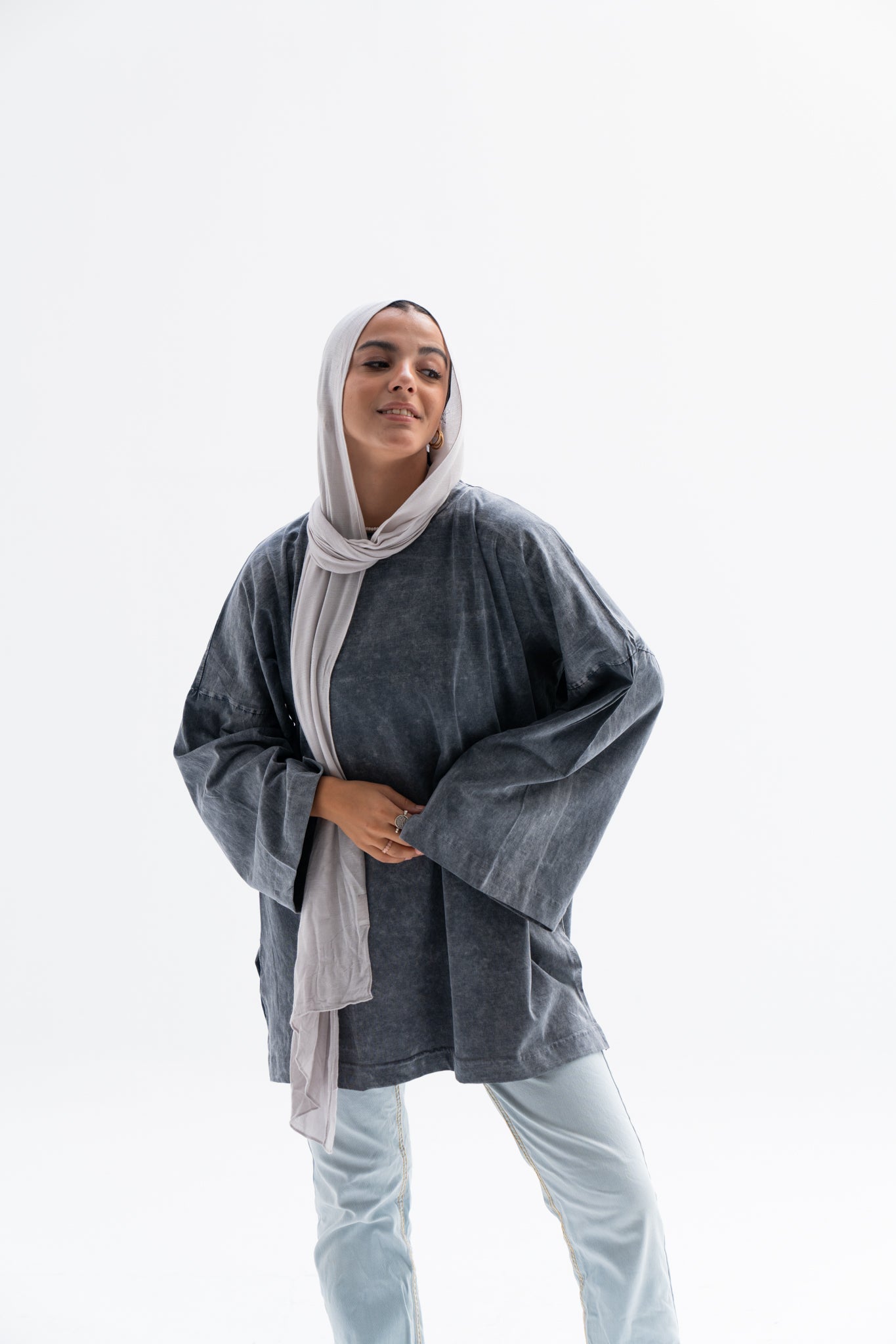 Grey Washed Oversized Blouse